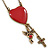 Vintage Inspired Red Enamel Heart, Angel, Cross Charm Necklace In Antique Gold Tone - 36cm L/ 7cm Ext - view 3