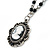 Victorian Style Oval Black Cameo Pendant With Beaded Chain In Pewter Tone - 37cm L - view 4
