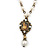 Small Cameo Pendant With Cream Faux Pearl Beaded Chain In Bronze Tone Metal - 45cm/ 7cm Ext