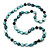 Teal Green Baroque Shape Freshwater Pearl, Black Glass Bead Necklace - 80cm L - view 3
