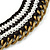 Black/ White Cotton Cord Collar Necklace with Antique Gold Chain - 33cm L/ 8cm Ext - view 3