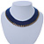 Dark Blue Cotton Collar Necklace with Antique Gold Chain - 35cm L/ 8cm Ext - view 6