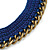 Dark Blue Cotton Collar Necklace with Antique Gold Chain - 35cm L/ 8cm Ext - view 2
