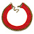 Orange/ Fuchsia Cotton Cord Collar Necklace with Antique Gold Chain - 33cm L/ 8cm Ext