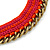Orange/ Fuchsia Cotton Cord Collar Necklace with Antique Gold Chain - 33cm L/ 8cm Ext - view 3