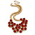 Red Glass Crystal Bib Necklace In Gold Plated Metal - 42cm L/ 7cm Ext - view 7