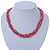 Deep Pink/ Orange/ Gold Plaited Necklace - 42cm L/ 7cm Ext - view 2