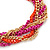 Deep Pink/ Orange/ Gold Plaited Necklace - 42cm L/ 7cm Ext - view 3