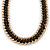 Statement Woven Black Silk Cord with Black Crystals, Matt Gold Chunky Chain Choker Necklace - 35cm L/ 8cm Ext - view 5
