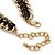 Statement Woven Black Silk Cord with Black Crystals, Matt Gold Chunky Chain Choker Necklace - 35cm L/ 8cm Ext - view 4