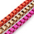 Magenta/ Brushed Gold/ Orange Square Link Layered Necklace with Magnetic Closure - 43cm L - view 3