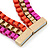 Magenta/ Brushed Gold/ Orange Square Link Layered Necklace with Magnetic Closure - 43cm L - view 4