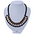 Statement Black Glass Bead, Clear Crystal Silk Black Cord Necklace - 42cm L/ 7cm Ext - view 2