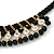 Statement Black Glass Bead, Clear Crystal Silk Black Cord Necklace - 42cm L/ 7cm Ext - view 4