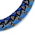 Chunky Gun Metal Oval Link with Blue Silk Ribbon Necklace - 42cm L/ 7cm Ext - view 3