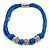 Chunky Multistrand Blue Waxed Cord with Silver Tone Rings Necklace, with Magnetic Closure - 42cm L