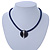 Dark Blue Round Enamel Pendant with Leather Cord with Magnetic Closure - 43cm L - view 2