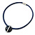 Dark Blue Round Enamel Pendant with Leather Cord with Magnetic Closure - 43cm L - view 5
