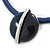 Dark Blue Round Enamel Pendant with Leather Cord with Magnetic Closure - 43cm L - view 3