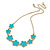 Cyan Blue Enamel Floral Necklace In Gold Tone - 40cm L/ 8cm Ext - view 7