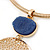 Gold Tone Medallion with Blue Stone Pendant with Flex Collar Necklace - 40cm L/ 7cm Ext - view 5