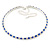Thin Sapphire Blue/ Clear Austrian Crystal Choker Necklace In Rhodium Plated Metal - 33cm L/ 16cm Ext