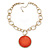 Salmon Red Glass Medallion Pendant with Hammered Chunky Chain In Gold Tone - 43cm L/ 7cm Ext - view 7