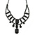 Victorian Style Black Glass Stone Necklace In Black Tone Metal  - 38cm L/ 8cm Ext