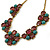 Vintage Inspired Turquoise, Purple Glass Bead Floral Necklace with Gold Tone Chain - 40cm L/ 5cm Ext - view 8
