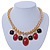 Statement Red/ Black Resin Bead Carm Thick Chunky Gold Link Chain Necklace - 43cm L/ 7cm Ext - view 2
