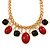 Statement Red/ Black Resin Bead Carm Thick Chunky Gold Link Chain Necklace - 43cm L/ 7cm Ext