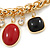 Statement Red/ Black Resin Bead Carm Thick Chunky Gold Link Chain Necklace - 43cm L/ 7cm Ext - view 6