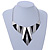 Statement Structural Bib Style Necklace In Silver Tone with Black Enamel - 42cm L/ 6cm Ext - view 2