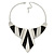 Statement Structural Bib Style Necklace In Silver Tone with Black Enamel - 42cm L/ 6cm Ext - view 7