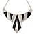 Statement Structural Bib Style Necklace In Silver Tone with Black Enamel - 42cm L/ 6cm Ext