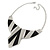 Statement Structural Bib Style Necklace In Silver Tone with Black Enamel - 42cm L/ 6cm Ext - view 6