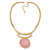 Pink Glass Medallion Textured Curved Bars with Gold Chain Necklace - 40cm L/ 7cm Ext - view 6