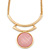 Pink Glass Medallion Textured Curved Bars with Gold Chain Necklace - 40cm L/ 7cm Ext - view 1