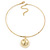 Gold Plated Bar Choker Necklace with Dome Shape Medallion Pendant - 40cm L/ 7cm Ext