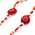 Long Red Shell, Orange, White Glass Bead Necklace - 100cm L - view 3