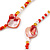 Long Red Shell, Orange, White Glass Bead Necklace - 100cm L - view 4