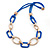 Blue/ Gold Oval, Square Acrylic Link, Silk Cord Necklace - 74cm L