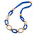 Blue/ Gold Oval, Square Acrylic Link, Silk Cord Necklace - 74cm L - view 6