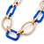 Blue/ Gold Oval, Square Acrylic Link, Silk Cord Necklace - 74cm L - view 4