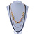 3 Strand, Layered Oval Link, Box Style Chain Necklace In Black/ Silver/ Gold Tone - 86cm L - view 2