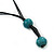 Light Blue/ Teal Beaded Necklace with Black Cotton Cords - 68cm L - view 5