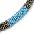 Statement Chunky Grey, Light Blue Beaded Stretch Choker Necklace - 44cm L - view 3