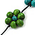Green/ Teal Wood Bead Floral Black Cotton Cord Necklace - 80cm L - view 4