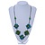 Green/ Teal Wood Bead Floral Black Cotton Cord Necklace - 80cm L - view 3