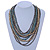 Antique White/ Metallic Grey/ Light Blue Glass Bead Multistrand, Layered Necklace With Wooden Square Closure - 56cm L - view 2